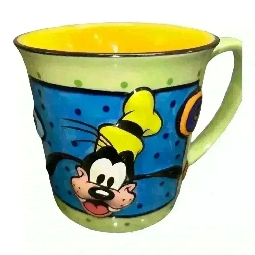 Goofy Disney Ceramic Cup - Green and Blue with Dots LIKE NEW